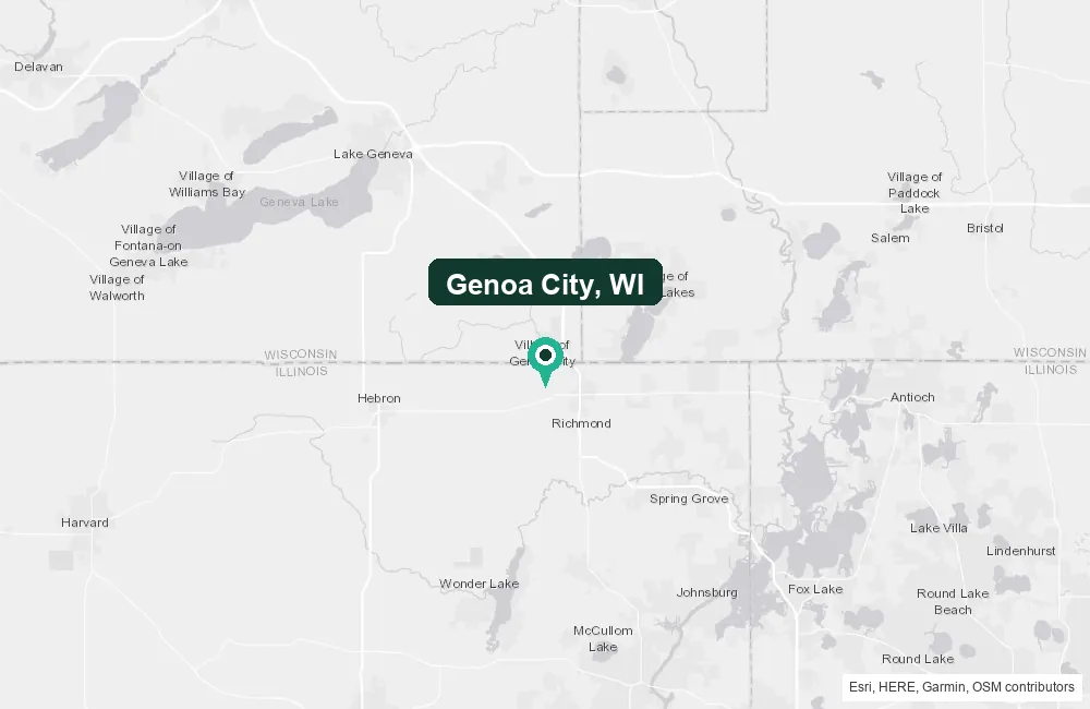 Map of Genoa City, Wisconsin and the surrounding Walworth County area service area